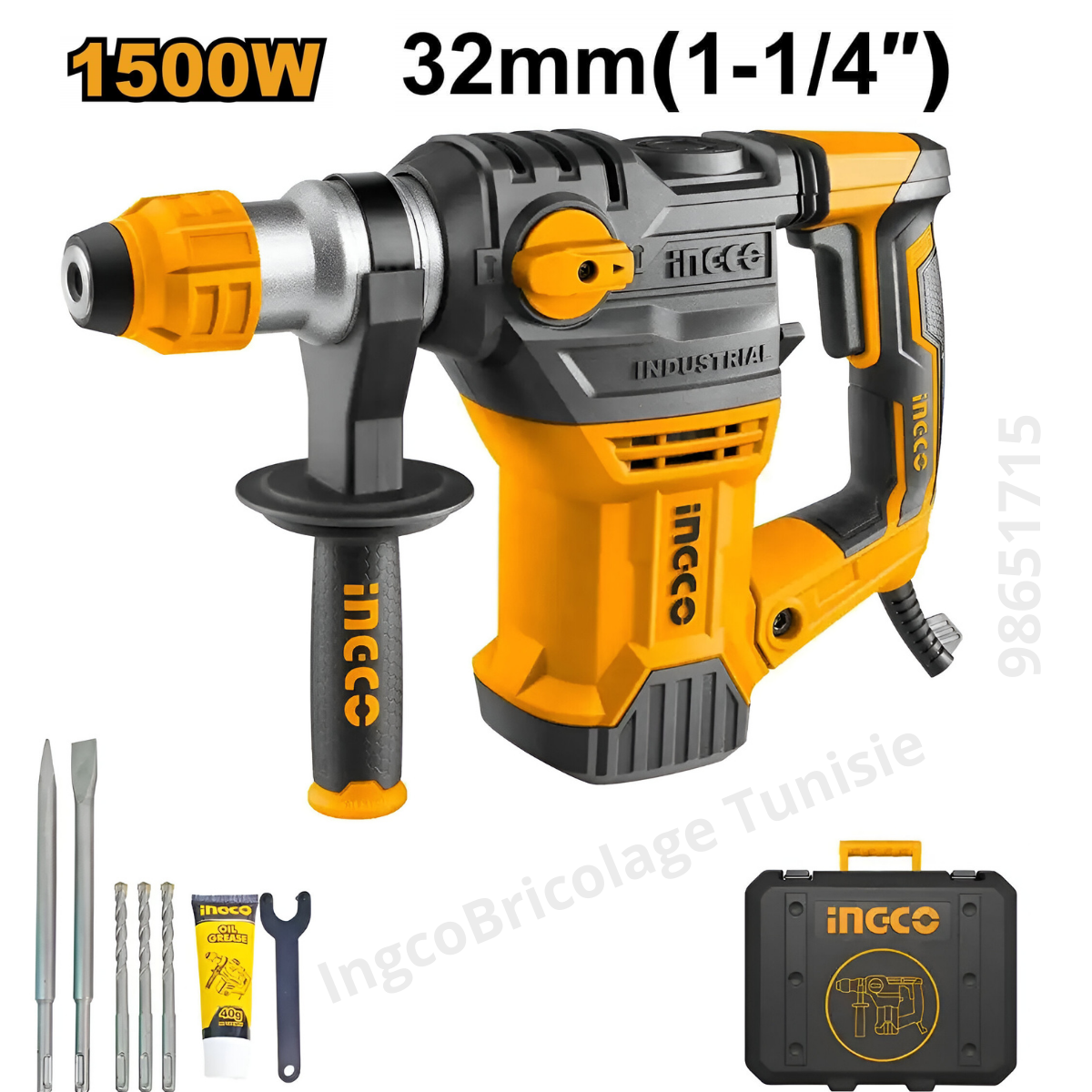 Marteau perforateur INGCO RH150028 1500W SDS-Plus béton 32mm anti-vibration