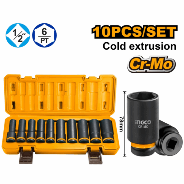 10 Pcs 1/2" jeu de douilles a choc profonde