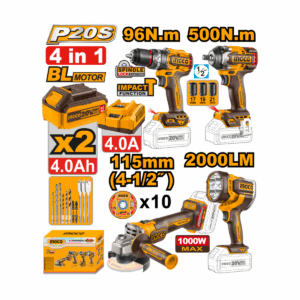 Pack  4 pièces sans fil 20 V INGCO COSLI241292