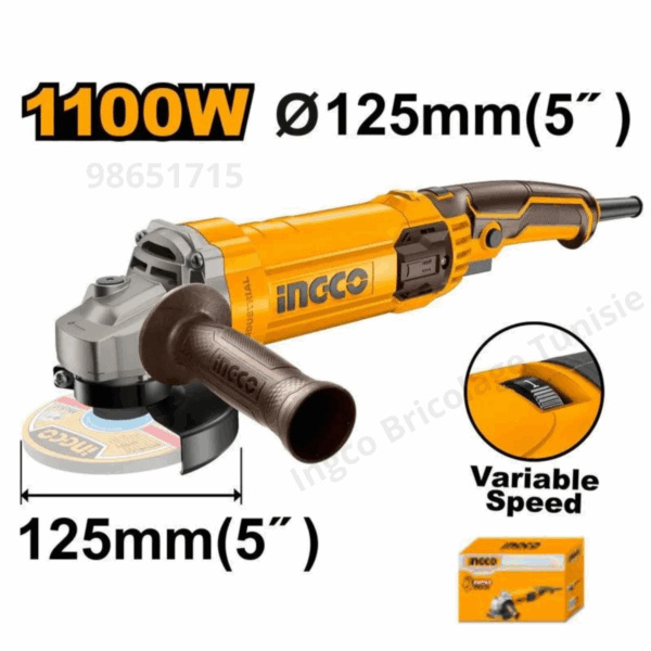 Meuleuse d'angle INGCO1100 W avec variateur de vitesse