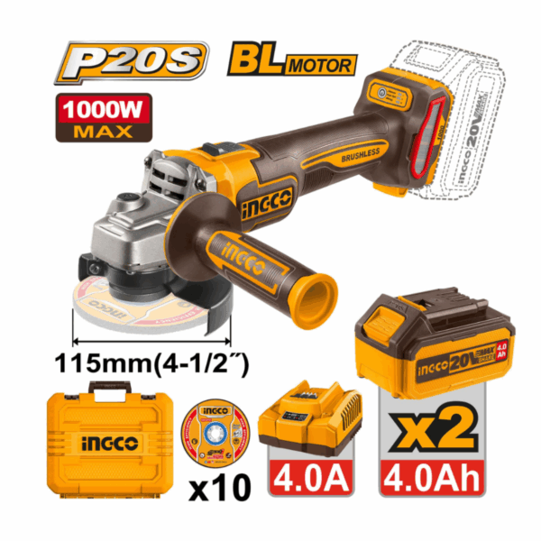 Meuleuse d'angle INGCO sans Fil 20V 1000W