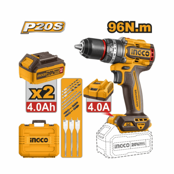 Perceuse à percussion sans fil et sans balais 20V 96NM Ø13MM - INGCO