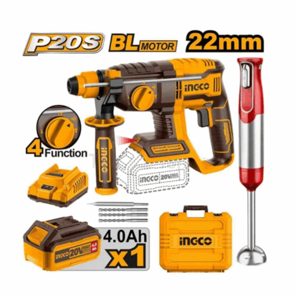 Kit combiné sans fil INGCO 2 pièces ( 20 v Marteau rotatif + mixeur plongeant )