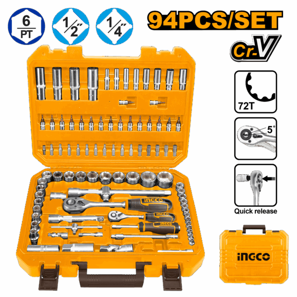 Jeu de 94 douilles 1/4″ et 1/2″ Ingco HKTS42941.