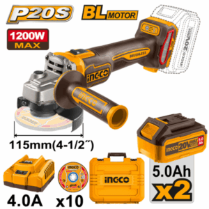 Meuleuse d'angle sans fil Ingco 20 V lithium-ion 115 mm, kit CAGLI2211532