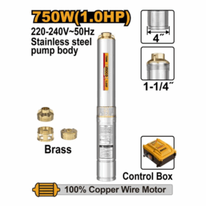 Pompe submersible 750 W 1 CV 80 m INGCO DWP750621 en acier inoxydable avec câble 20 m, idéale pour puits et forage