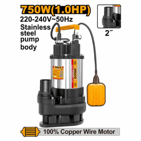 Pompe submersible pour eaux usées 750W 1HP