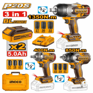 Pack Clé à chocs sans fil Ingco 3PCS COSLI250386