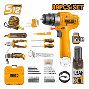 Perceuse-visseuse sans fil lithium-ion avec ensemble de 89 outils ménagers HKTHP10891