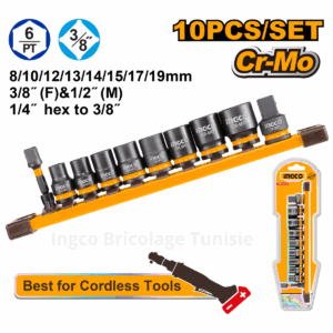Jeu de 10 douilles à chocs 3/8″ Ingco HKISSD38104