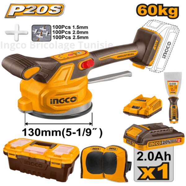 Machine vibrante pour carrelage sans fil Ingco 20 V 60 kg CTVLI20015
