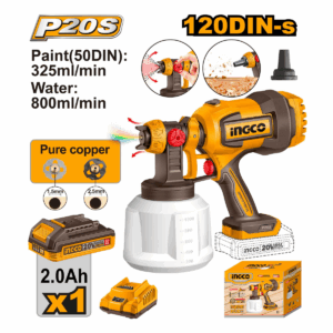 Pistolet pulvérisateur sans fil INGCO CSGLI20042 20 V avec batterie 2 Ah et 2 buses en cuivre