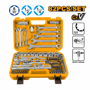 Jeu de 82 douilles 1/4 po | 1/2 po en acier Cr-V de haute qualité HKTS42802