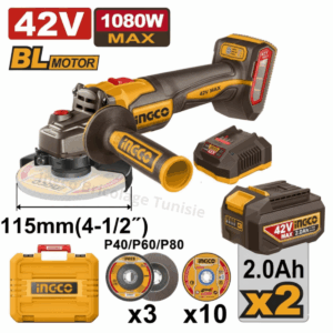 La meuleuse d'angle sans fil 42 V, 2 x 2 Ah INGCO CAGLI4108112