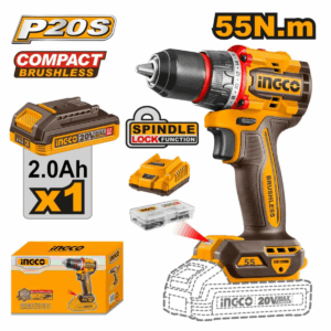 Perceuse-visseuse sans fil INGCO CDLI205582 20V 55 N.m moteur brushless avec batterie et accessoires – INGCO Tunisie