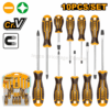 Jeu de tournevis HKSD1028 composé de 10 pièces avec poignées ergonomiques et lames en acier CR-V résistantes pour les travaux de bricolage et de maintenance.
