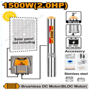Pompe solaire triphasée INGCO DWPAD150061 1500W 2HP pour puits profonds avec boîtier de commande et capteurs de niveau