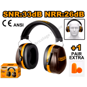 Casque antibruit industriel INGCO HEM3328 33 dB + bouchons d'oreille supplémentaires