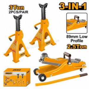 Ensemble de cric de sol INGCO 2,5 tonnes et 2 supports de cric 3 tonnes HJCS2503