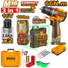 Ensemble de 3 outils sans fil INGCO COSLI250995 16 V avec perceuse à percussion sans balais, niveau laser 3D et télémètre laser pour travaux professionnels