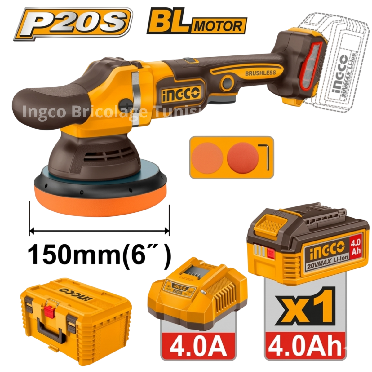 Polisseuse sans fil INGCO APLI20158 20V avec batterie 4Ah