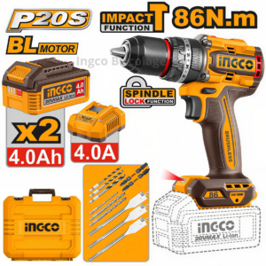 Visseuse à percussion sans fil et sans balais 20V 86 Nm avec 2 batteries 4.0Ah, chargeur, forets et embouts en mallette de transport.