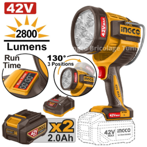 Lampe de travail INGCO 42V 2800 lumens avec 2 batteries de 2,0 Ah et chargeur