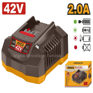 Chargeur de batterie INGCO 42V 2A compact et rapide