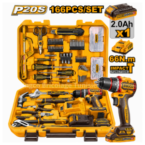 Coffret d’outils INGCO HKTHP41662 166 pièces avec visseuse à percussion 20V 66N.m
