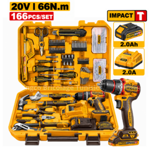 Coffret d’outils INGCO HKTHP41662 166 pièces avec visseuse à percussion 20V 66N.m