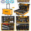 Coffret d’outils à main INGCO HKTHP21471 de 147 pièces avec cliquets, douilles, tournevis, clés mixtes, pinces et coffret de rangement en aluminium.