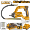 Vibrateur à béton sans fil INGCO CCVLI2025021 20V avec tête vibrante de 35 mm, arbre flexible de 1,2 m, deux batteries 2,0 Ah et chargeur inclus.