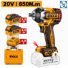 Clé à chocs sans fil INGCO CIWLI2065 20V Brushless 650 Nm avec deux batteries 4 Ah, chargeur et mallette.