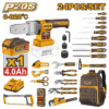 Coffret d'outils 24 pièces INGCO COS25105 avec machine à souder PPR sans fil 20 V, batterie 4,0 Ah et sac à dos professionnel.