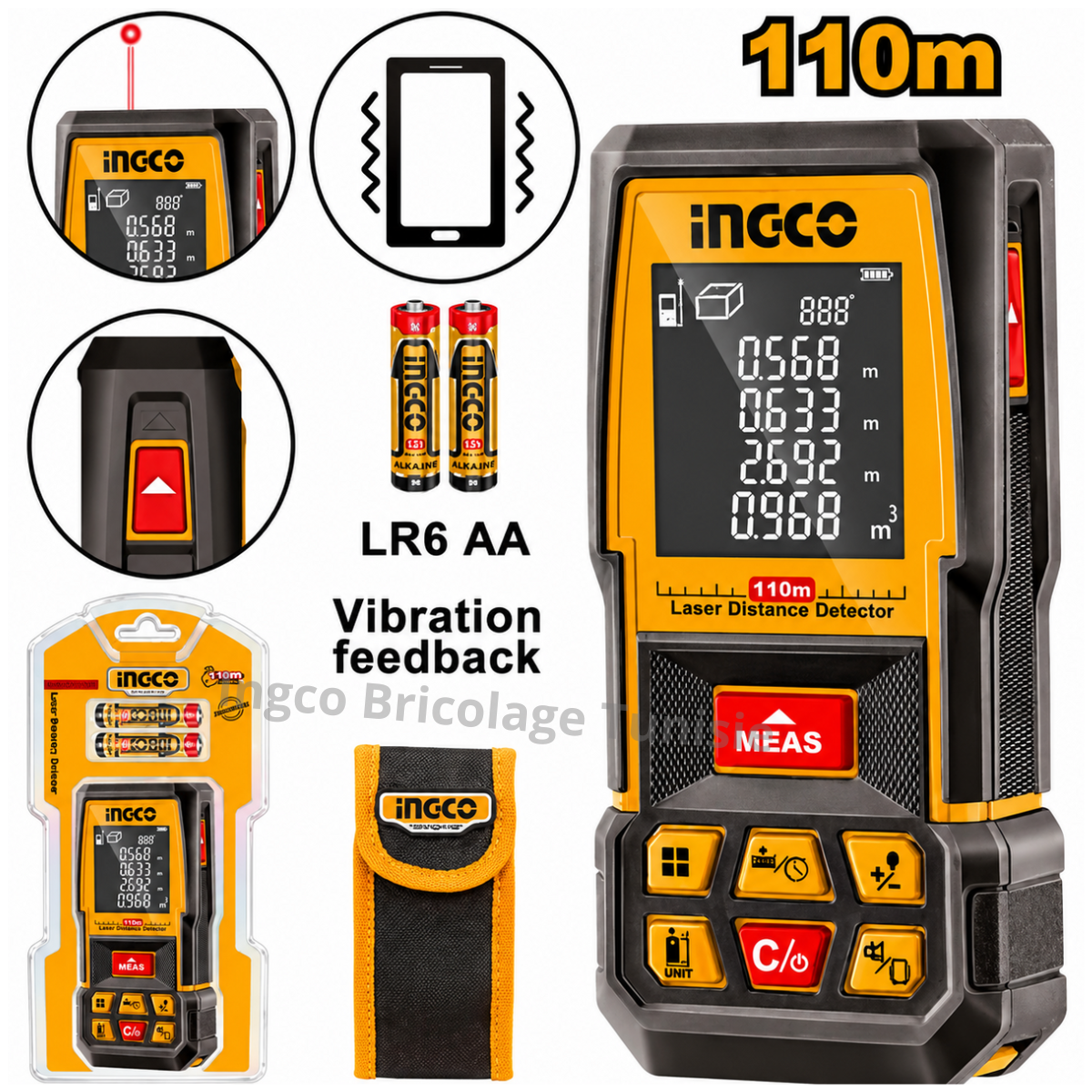 Mètre laser INGCO HLDD10089 avec portée de mesure de 110 mètres