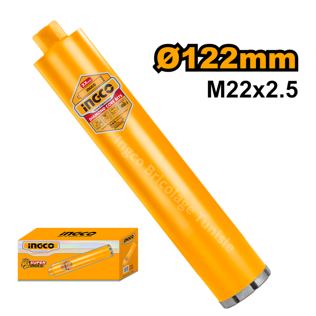 Trépan diamanté INGCO DCB581028 102 mm pour carottage du béton armé compatible DDM28001 et DDM38001