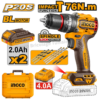 Perceuse à percussion sans fil INGCO CIDLI207686 20V Brushless 76 Nm avec 2 batteries 2,0 Ah et 47 accessoires.