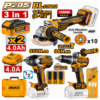 Pack 3 pièces sans fil 20V INGCO COSLI251292 avec perceuse-visseuse Brushless, clé à chocs 850 Nm, meuleuse 115 mm, batteries 4 Ah et mallette.