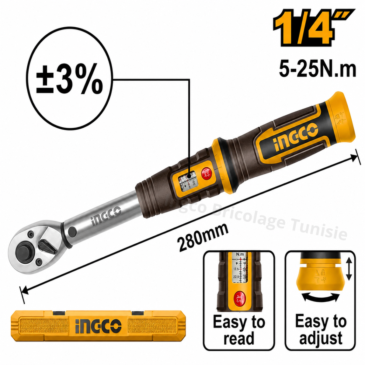 Clé dynamométrique 1/4" INGCO HPTW1425N8 5-25 Nm
