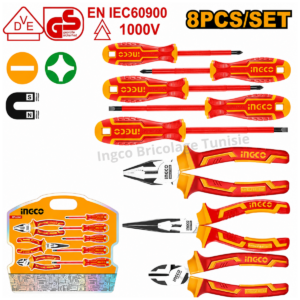 Ensemble 8 pièces d’outils isolés d’électricien INGCO HKIST3081 certifié 1000 V VDE/GS.