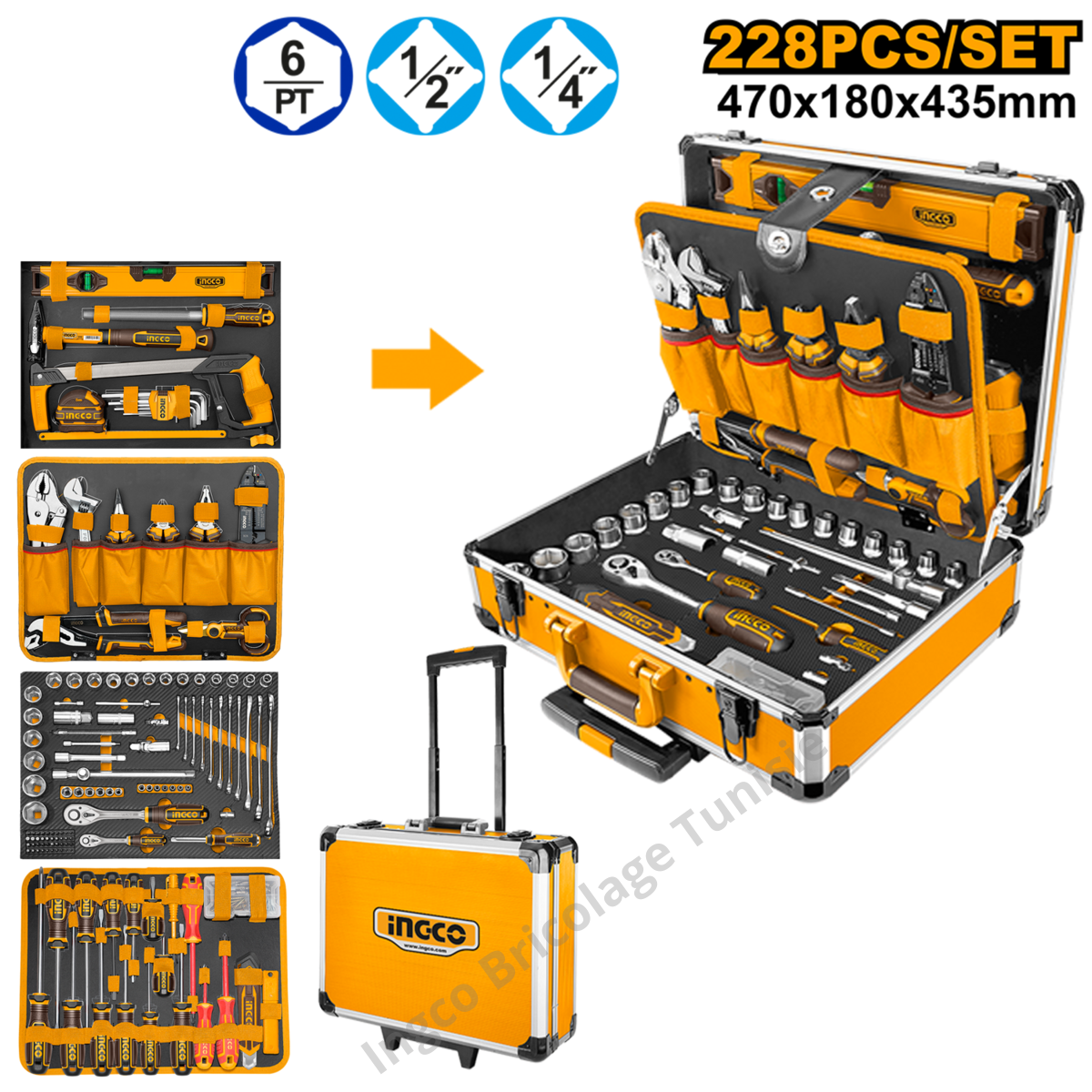 Coffret d'outils à main INGCO 228 pièces HKTHP52288 en mallette aluminium