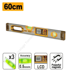 Niveau à bulle numérique INGCO HSL08060D 60 cm avec 3 aimants
