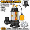 Pompe vide cave 1500 W 2 HP INGCO SPDB150068 pour eaux chargées avec lame de coupe intégrée et corps en acier inoxydable.