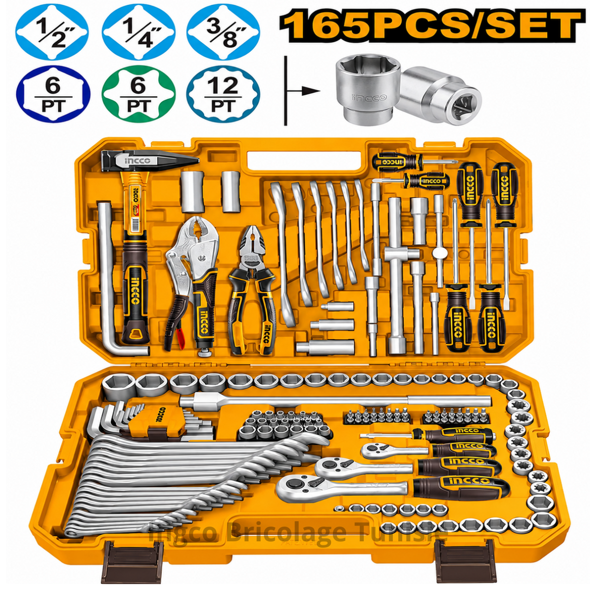 Caisse à outils INGCO HKTHP51658 165 pièces avec clés à douille