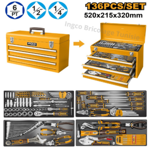Coffret d’outils INGCO HTCS261368 136 pièces avec coffre métallique