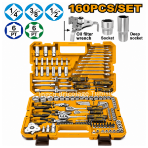 Coffret d’outils à main INGCO HKTHP51608 de 160 pièces avec douilles, cliquets et accessoires