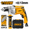 Perceuse à percussion INGCO 1100W 13mm ID11008-1 avec 5 mèches de maçonnerie et mallette BMC