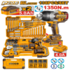 Coffret INGCO HKTHP41383 138 pièces avec clé à chocs 20V 3/4 pouces et 2 batteries 5 Ah