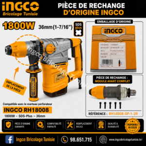 Tête de marteau complète INGCO RH18008-SP-1-29 pour marteau perforateur 1800W SDS Plus 36 mm