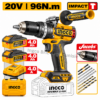 Perceuse à percussion sans fil 20V INGCO CIDLI209688 brushless avec couple de 96 Nm, deux batteries de 4,0 Ah et accessoires.